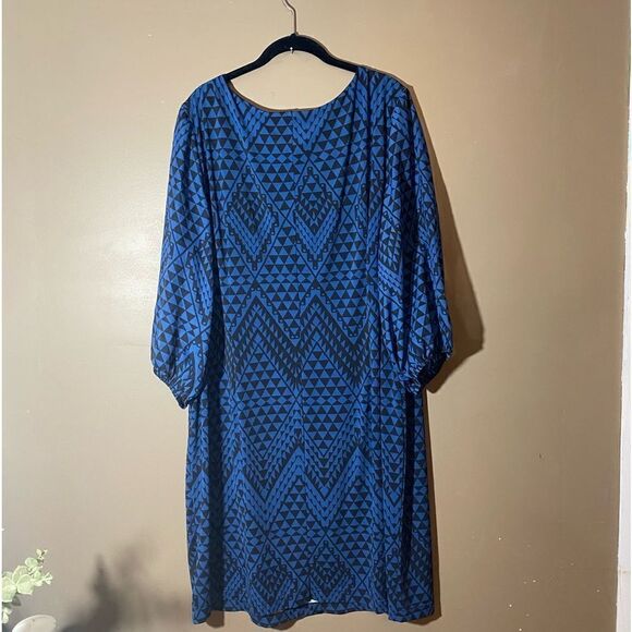 Danny & Nicole Geometric Print Midi Dress Neckline Cutout 3/4 Sleeve Size 3X EUC - Picture 9 of 12
